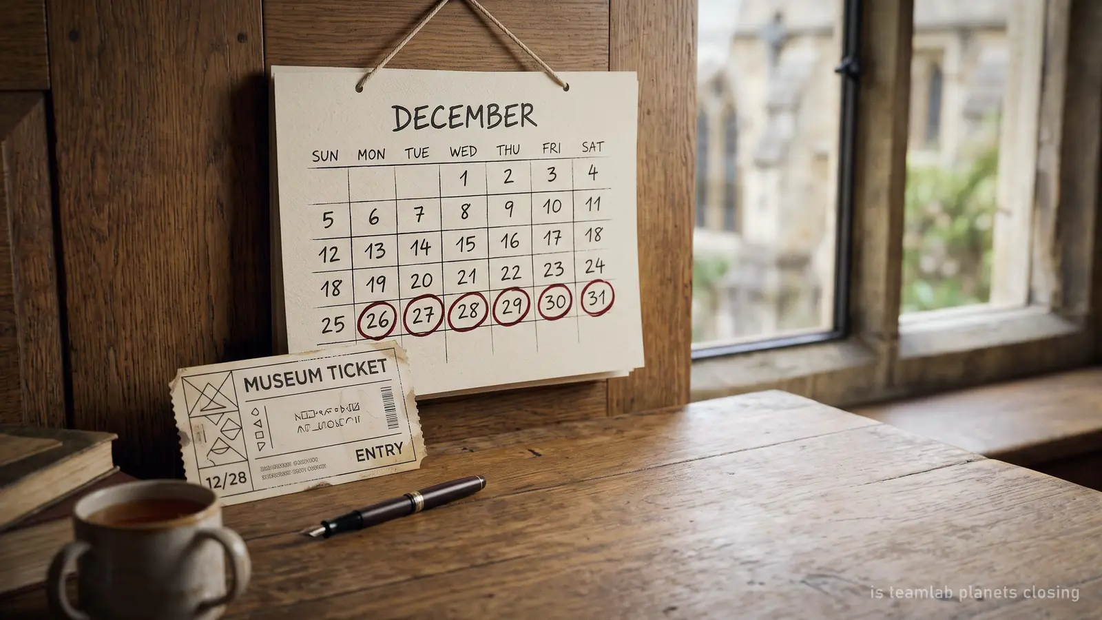 Illustration: a calendar with the last days of the year circled, for the museum's end-of-2027 date